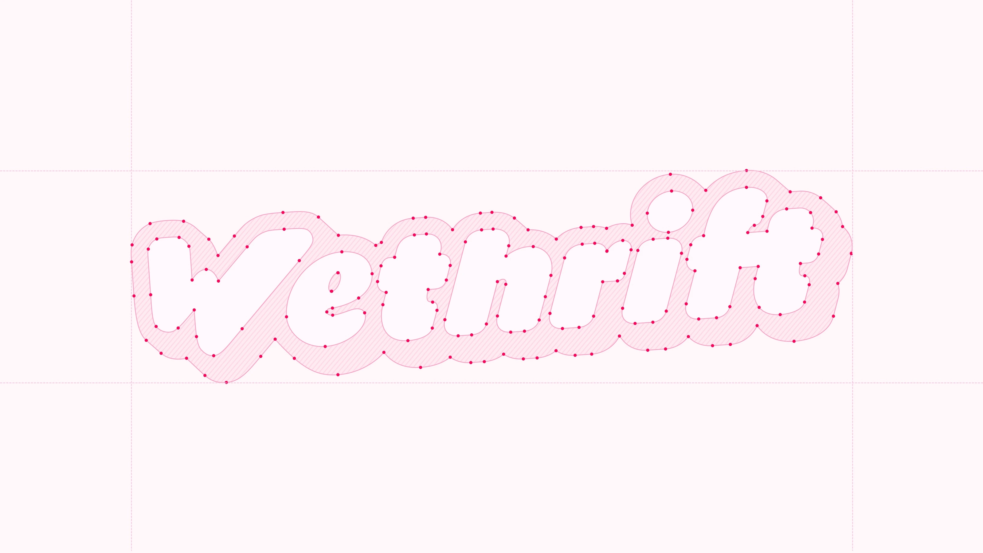 Vector tracing of the Wethrift wordmark showing construction points