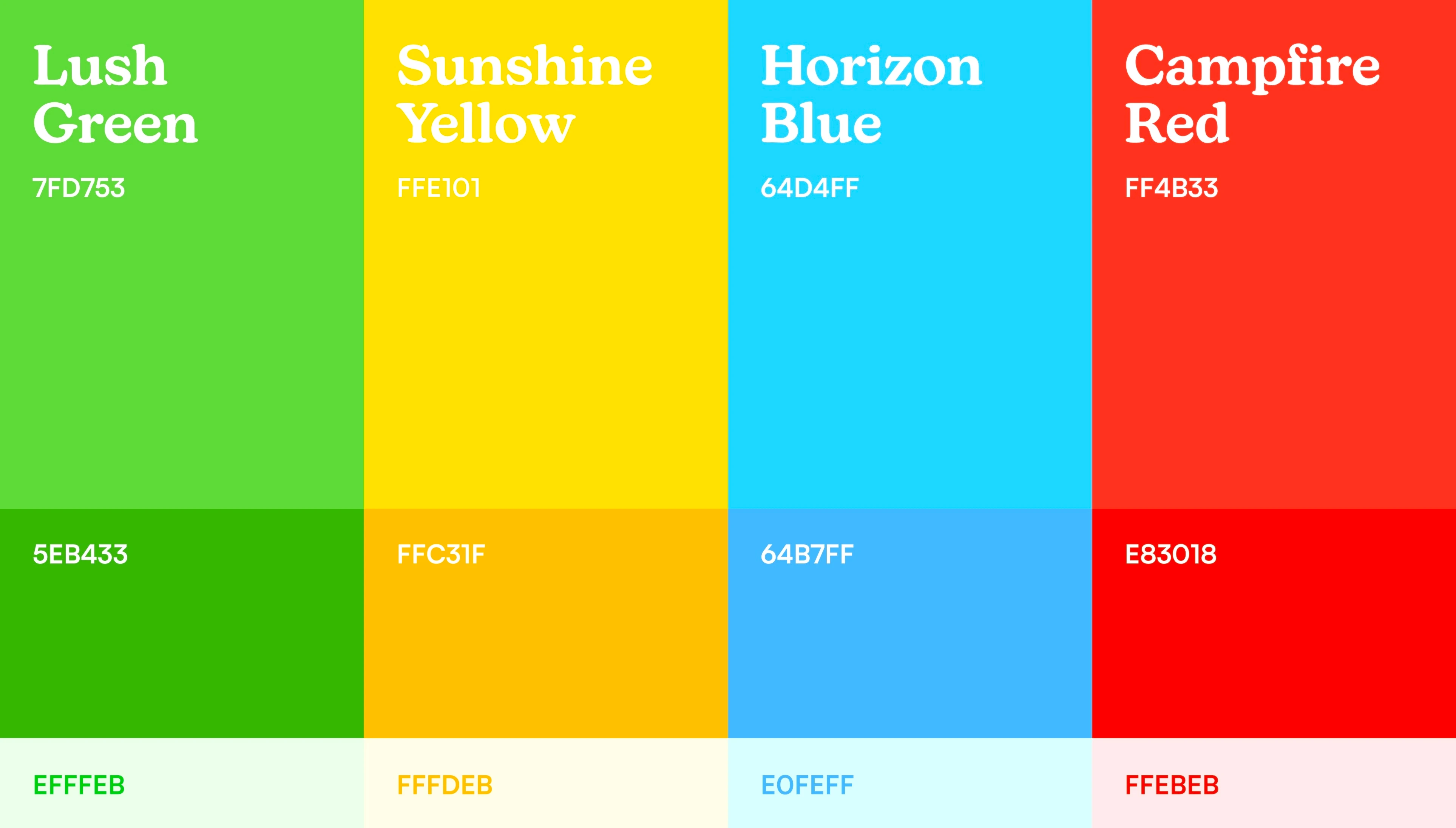Campsi color palette in green, yellow, blue, and red