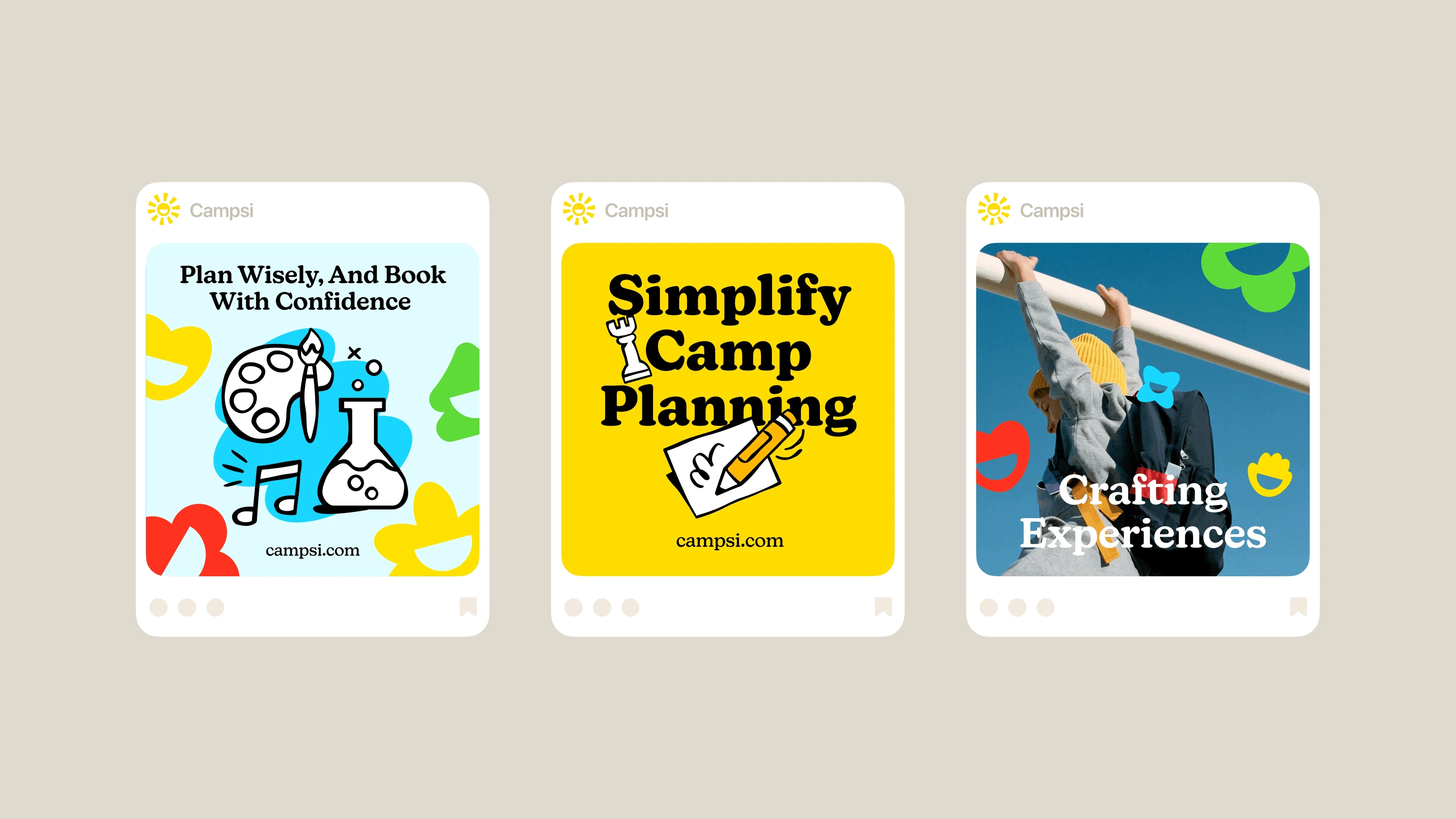 Animated Campsi social posts for camp planning and activities