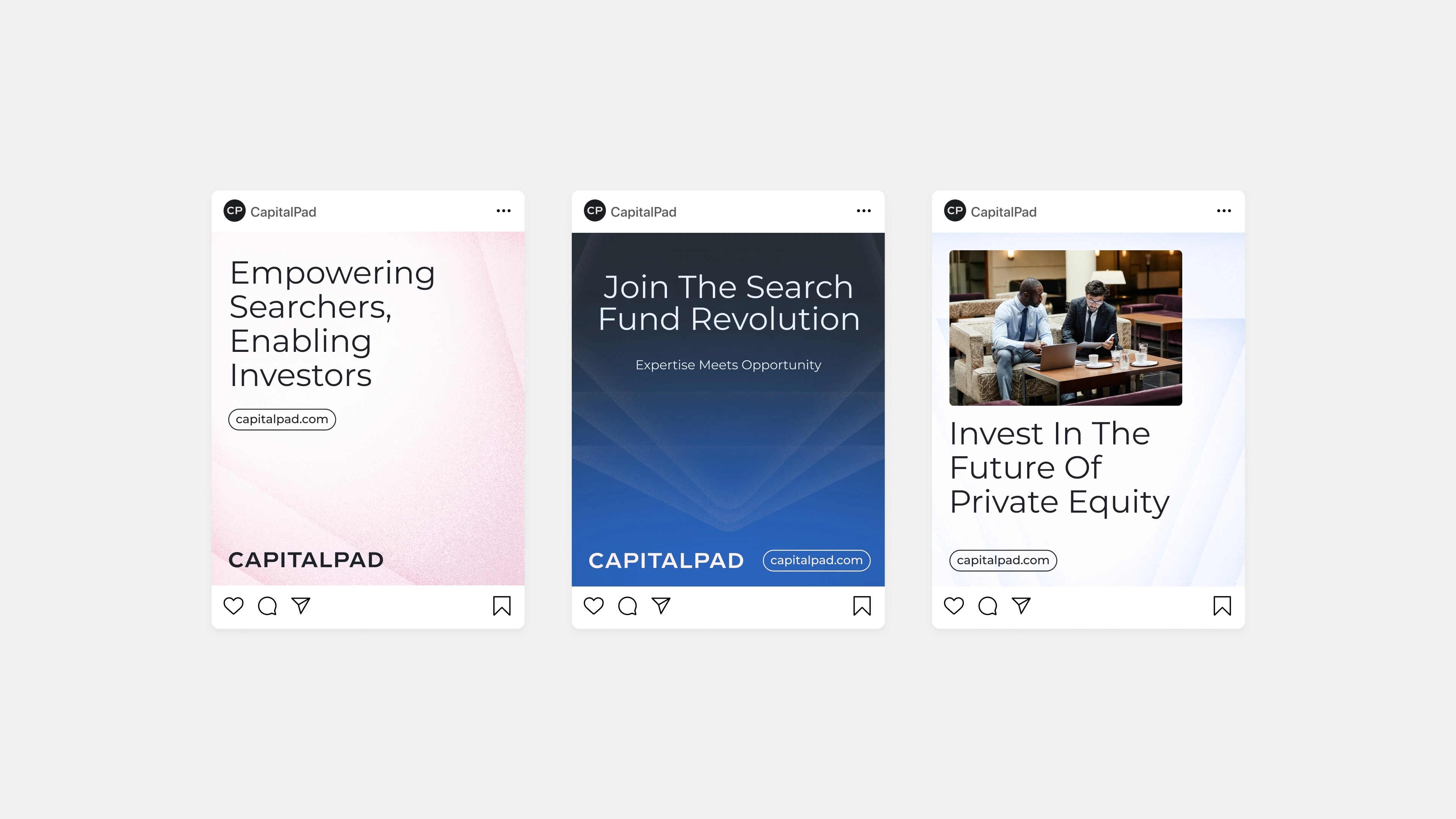 CapitalPad social posts about search funds and private equity