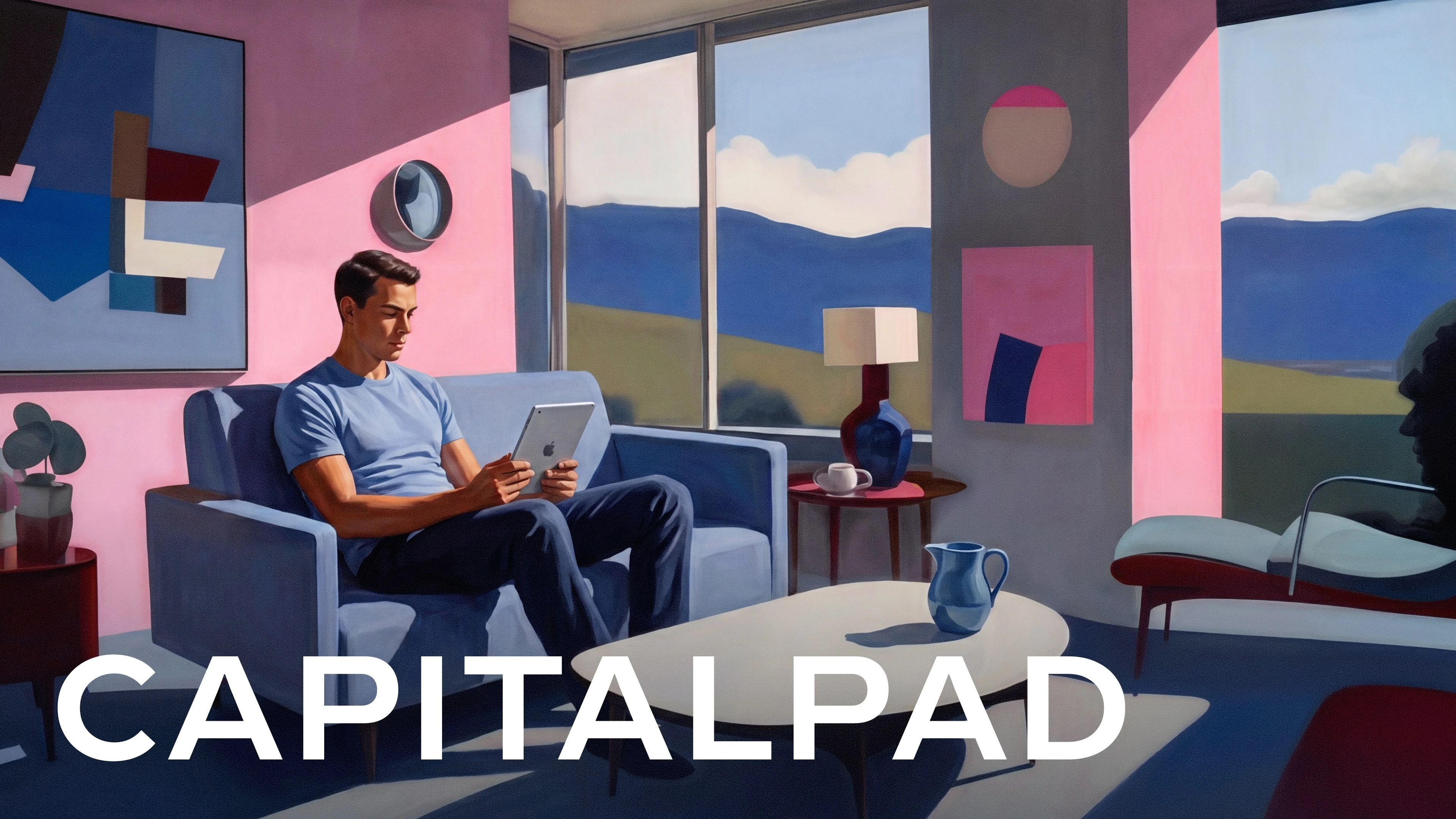 CapitalPad campaign illustration of a person reviewing a tablet at home