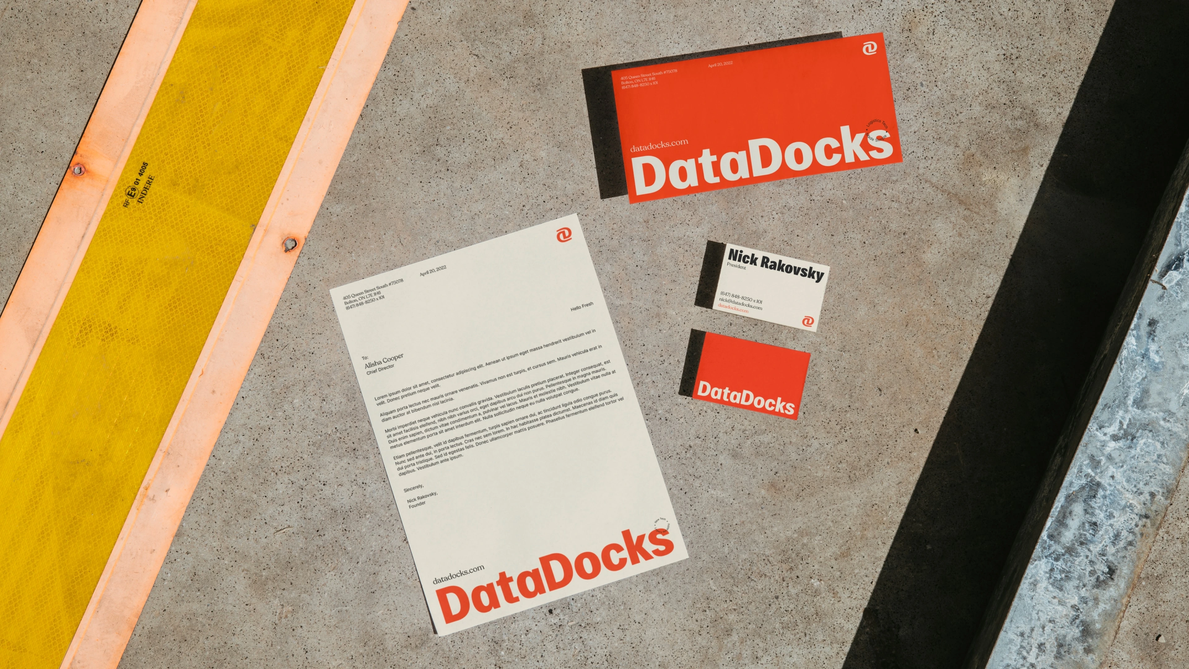 DataDocks letterhead, business cards, and envelopes