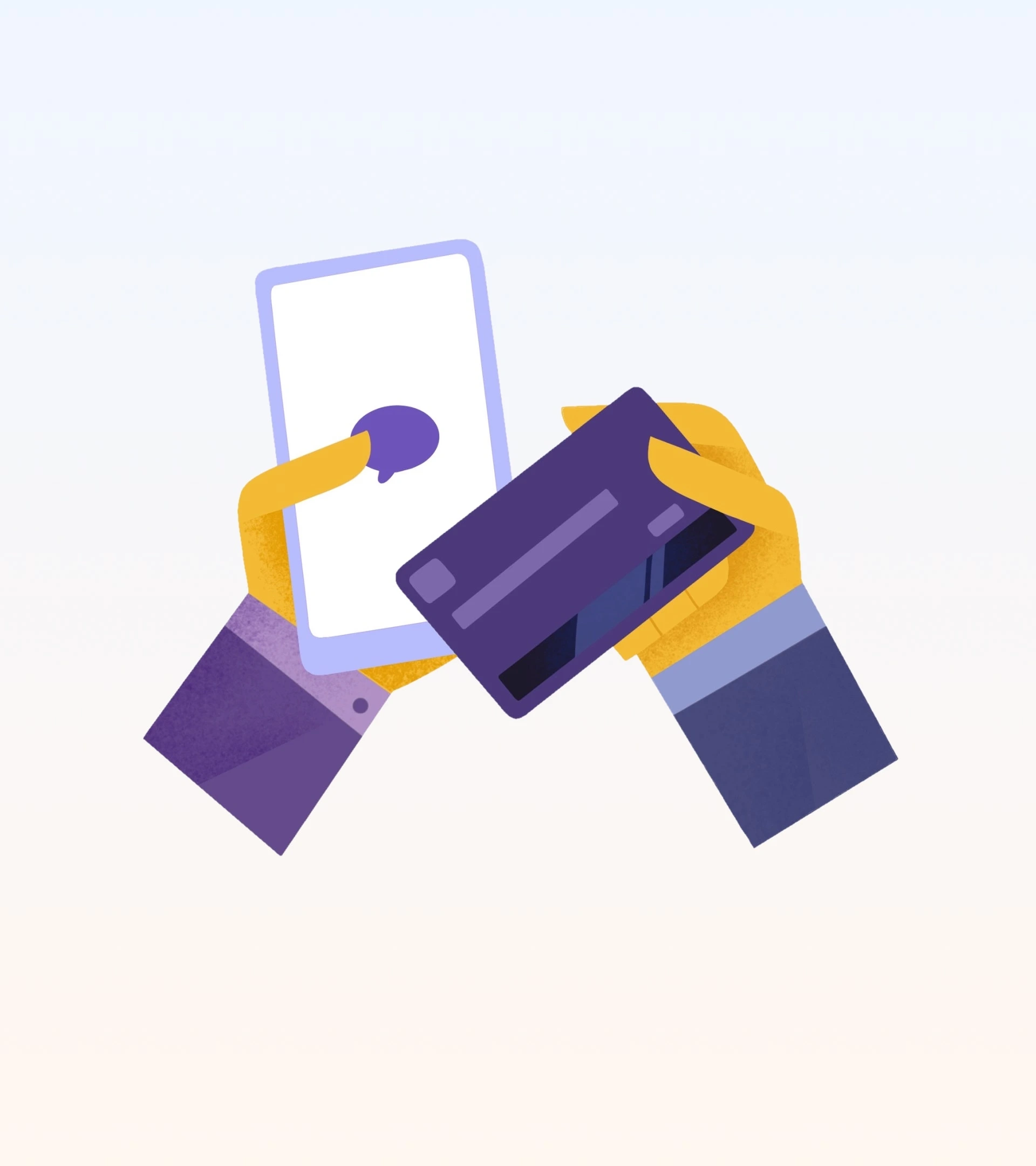 Illustration of hands making a card payment on a phone