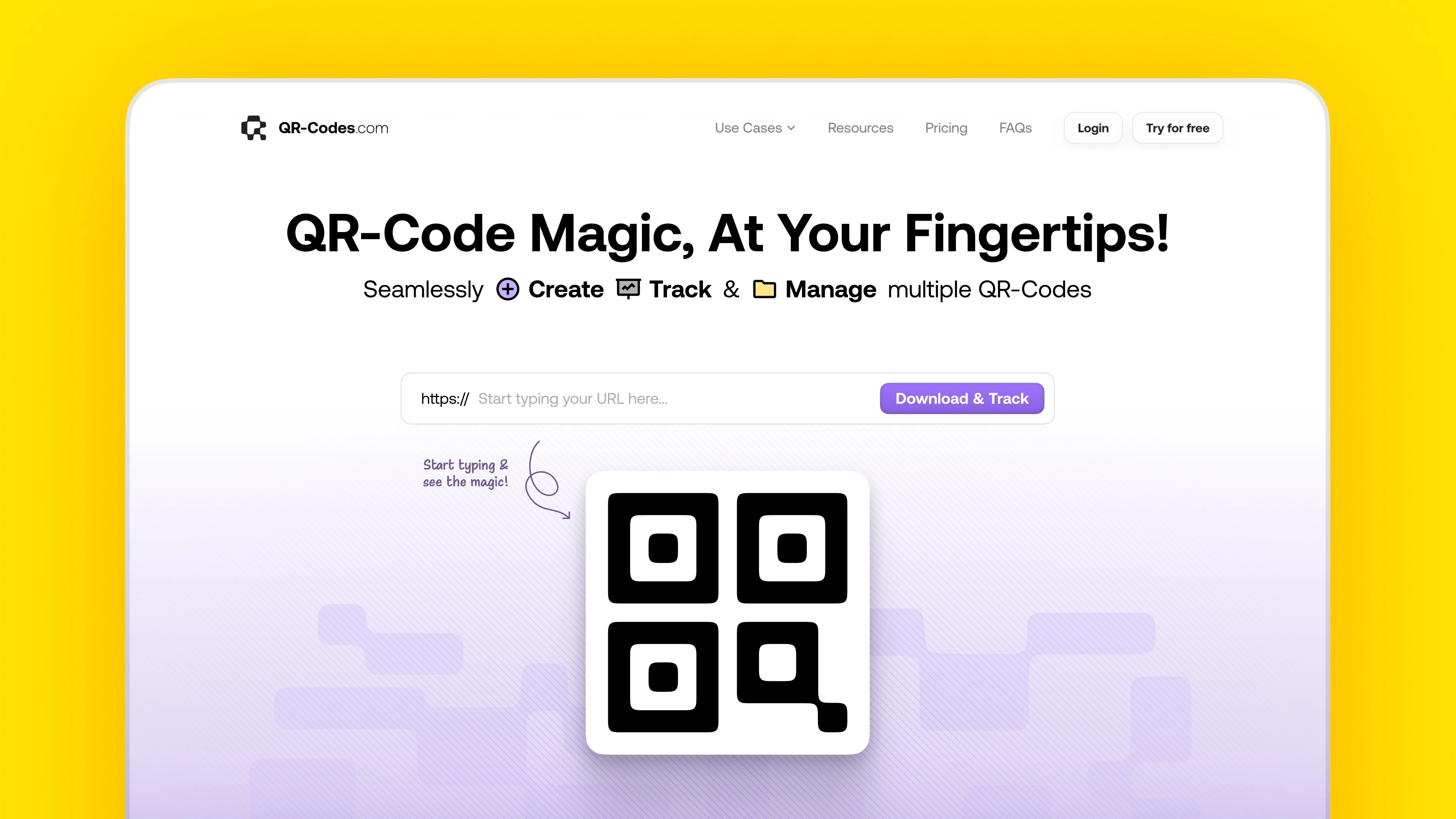 QR-Codes.com homepage for creating, tracking, and managing QR codes
