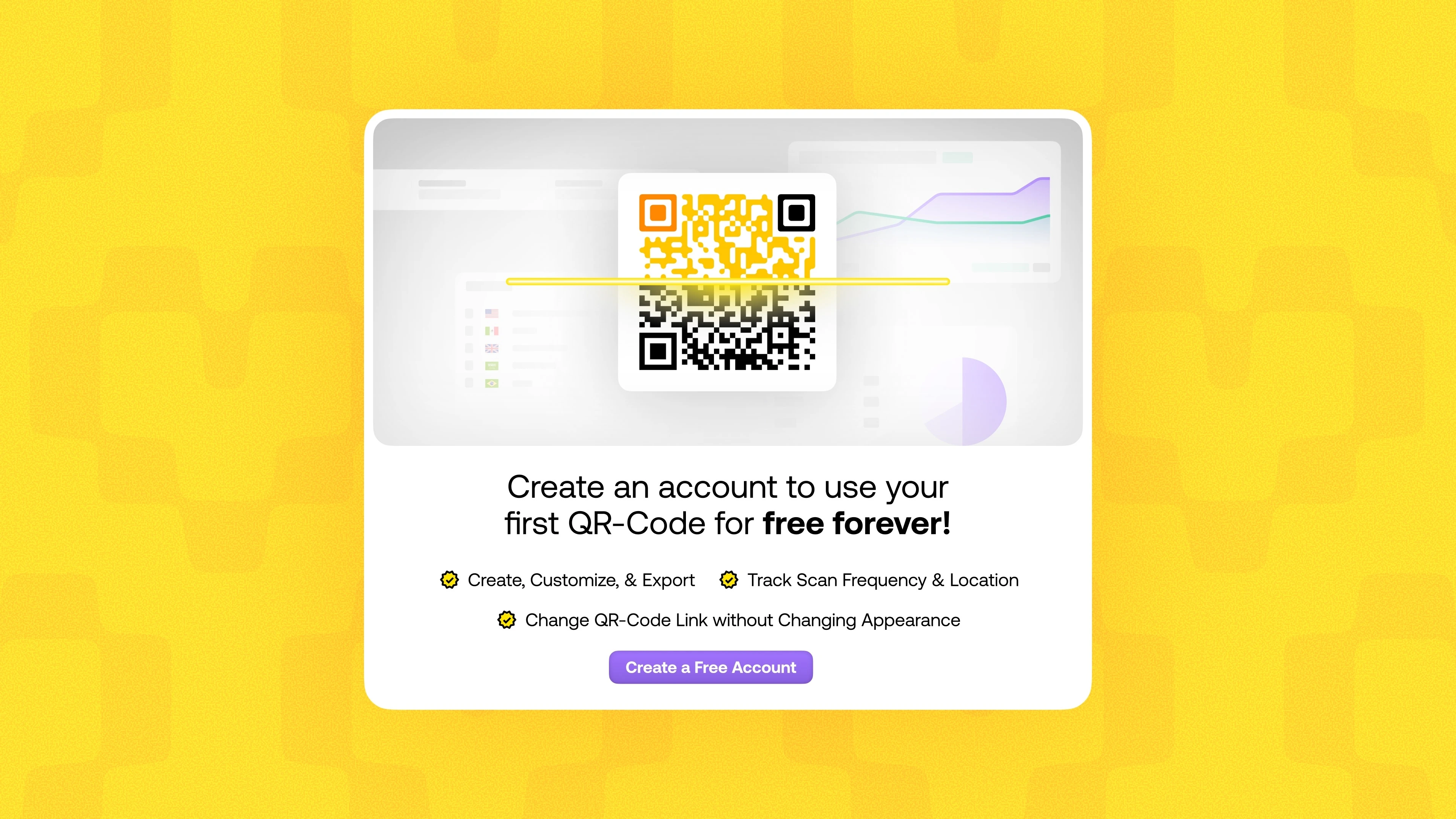 QR-Codes.com signup graphic offering a free customizable QR code