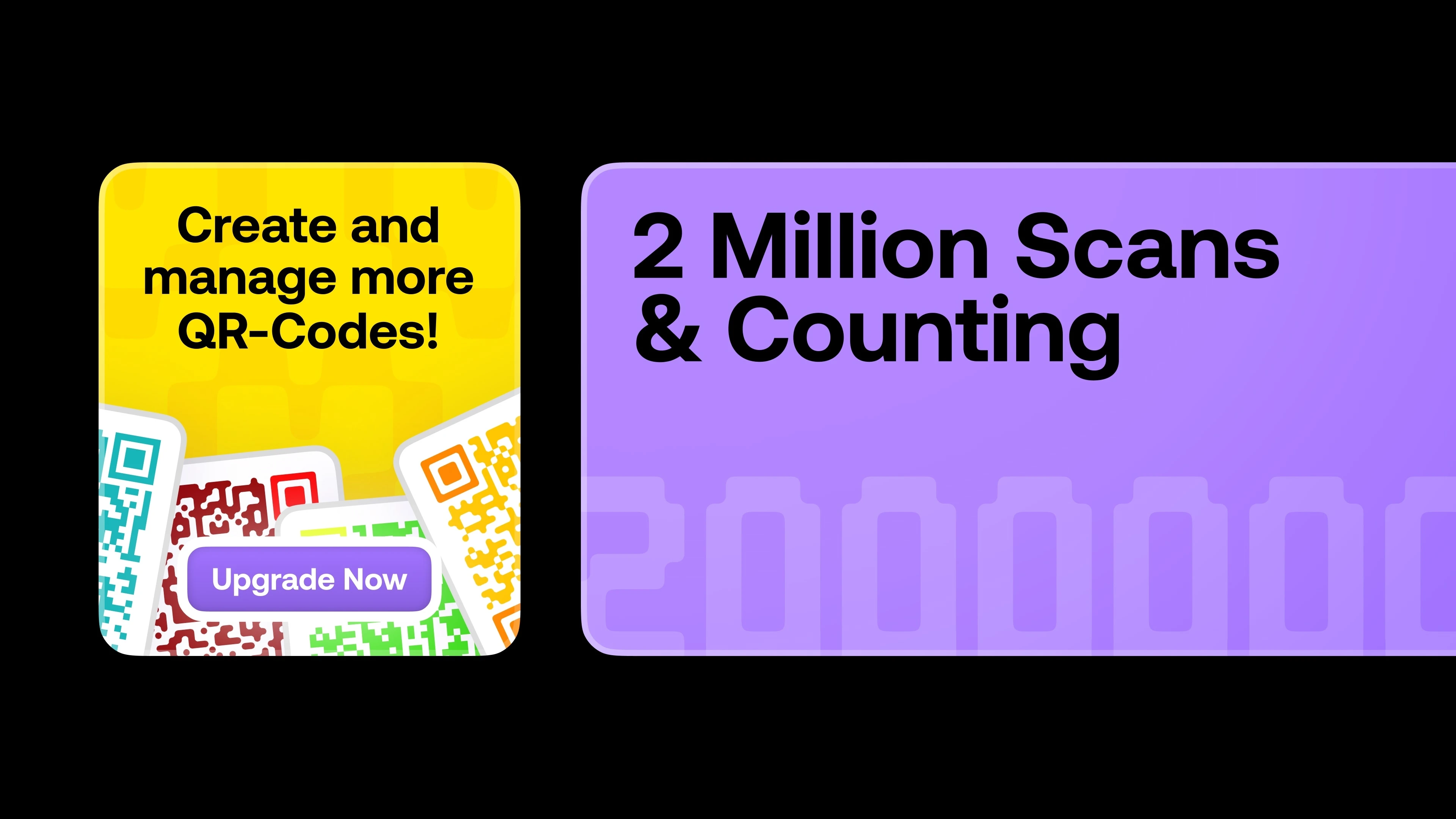 QR-Codes.com upgrade ad and scan-count campaign graphics