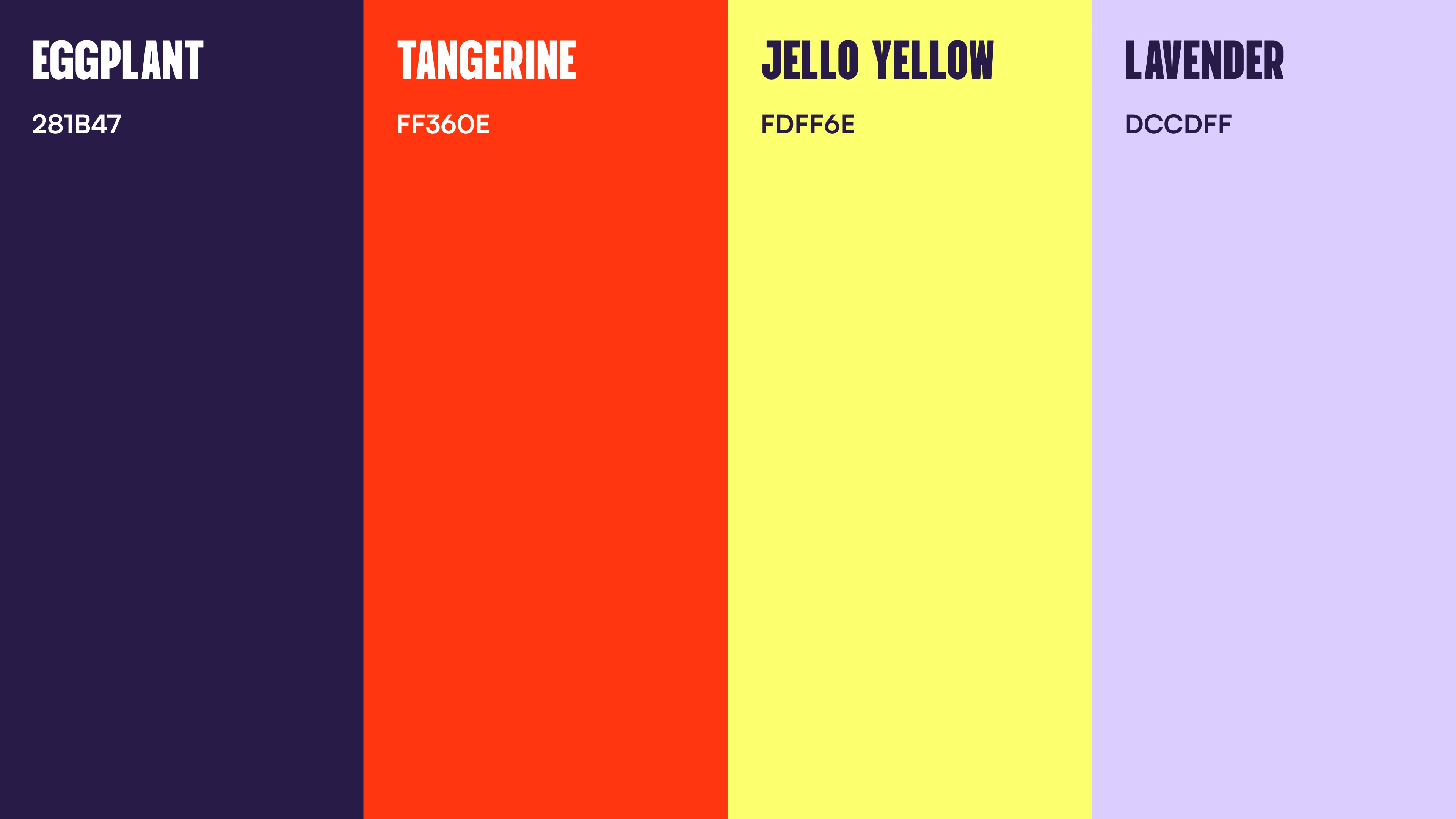 Vanteve palette in eggplant, tangerine, yellow, and lavender