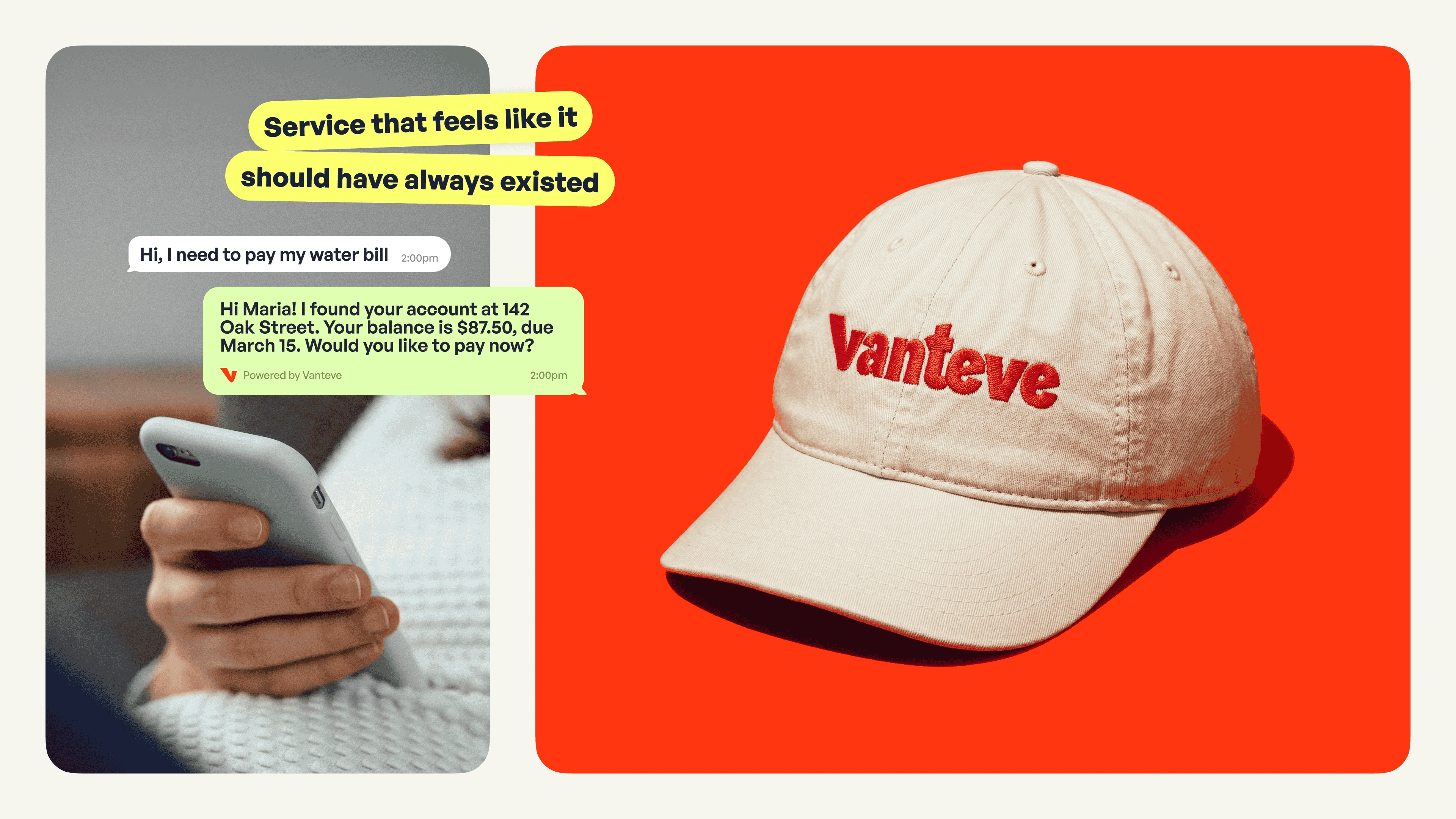Vanteve messaging example beside an embroidered Vanteve cap