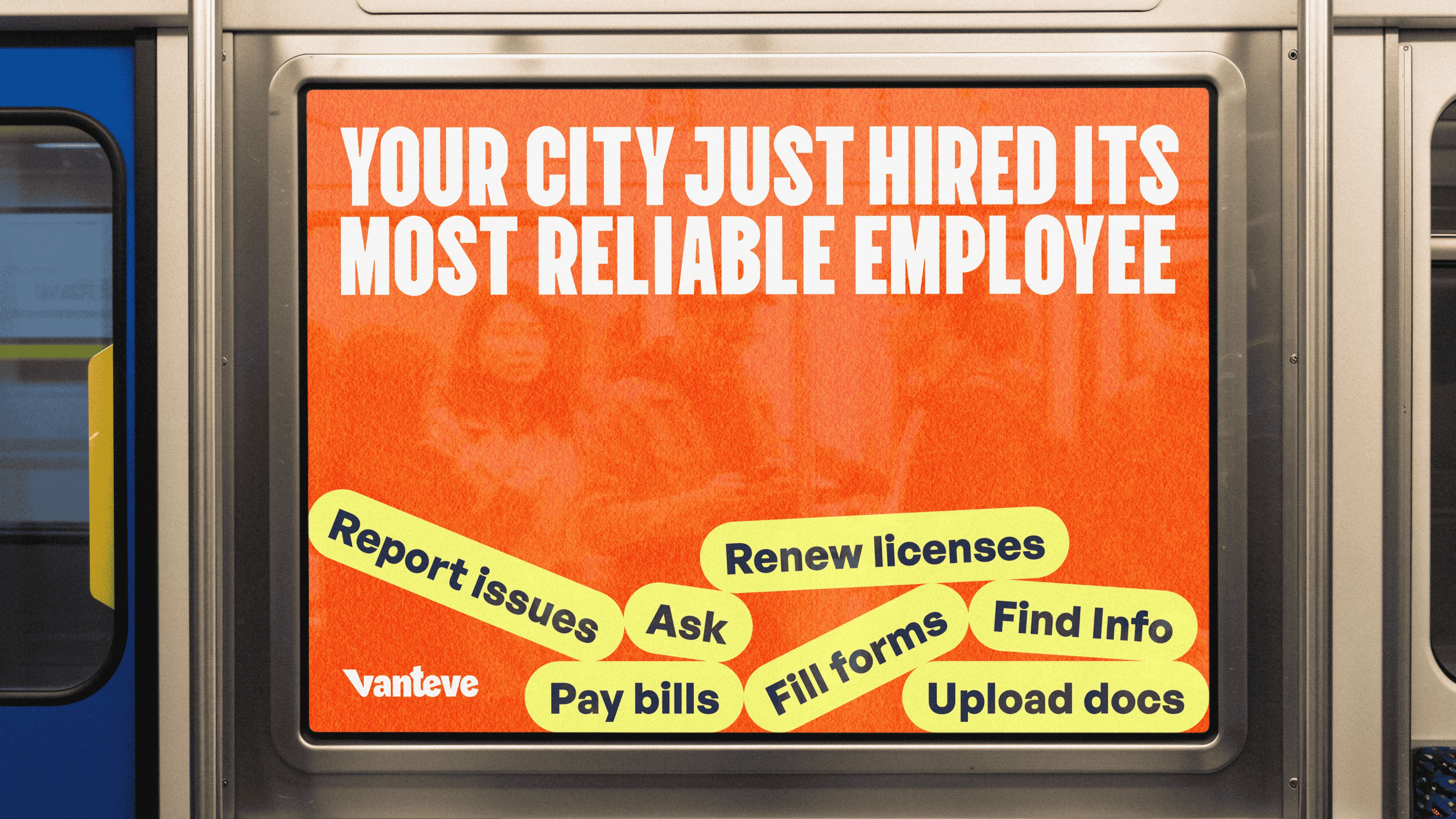 Vanteve transit ad describing its AI assistant as a reliable city employee